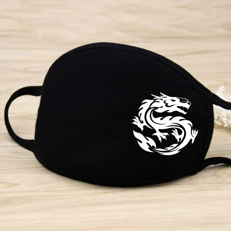 1PC Black Mask Cartoon Animal Mask Printed Handprint Dustproof Cycling Muffle Unisex Winter Thicken Cotton Half Face Mouth Mask