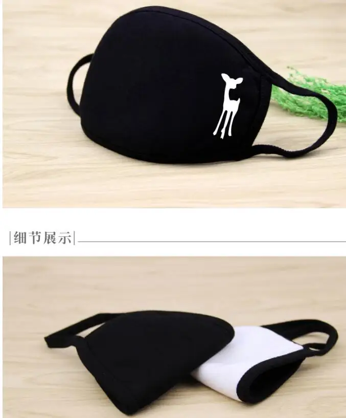 1PC Black Mask Cartoon Animal Mask Printed Handprint Dustproof Cycling Muffle Unisex Winter Thicken Cotton Half Face Mouth Mask