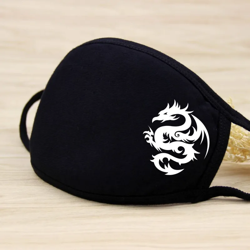 1PC Black Mask Cartoon Animal Mask Printed Handprint Dustproof Cycling Muffle Unisex Winter Thicken Cotton Half Face Mouth Mask