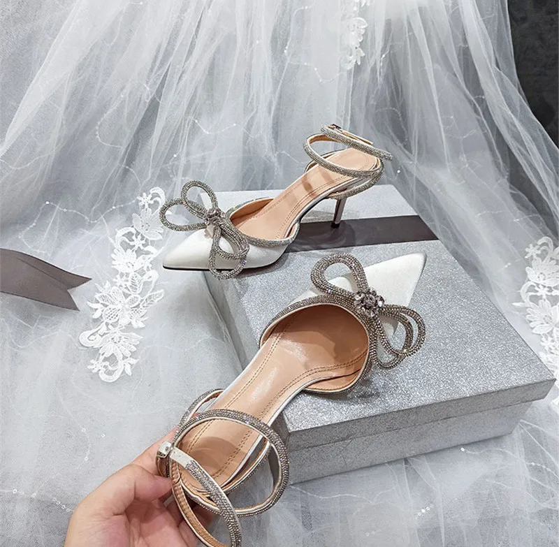 Eilyken Style Glitter Rhinestones Silk Women Pumps Crystal Bowknot Satin Spring Autumn Lady High Heels Party Prom Shoes