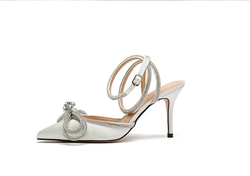 Eilyken Style Glitter Rhinestones Silk Women Pumps Crystal Bowknot Satin Spring Autumn Lady High Heels Party Prom Shoes