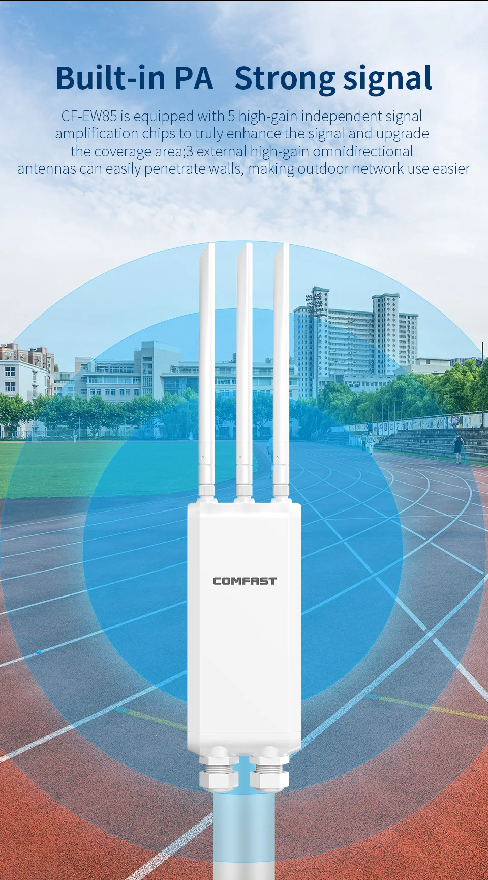 COMFAST AC1200 High Power Outdoor WiFi AP Dual Band 2.4G 5G Long Range Repeater IP66 Waterproof for Farm Rural Yard Roof