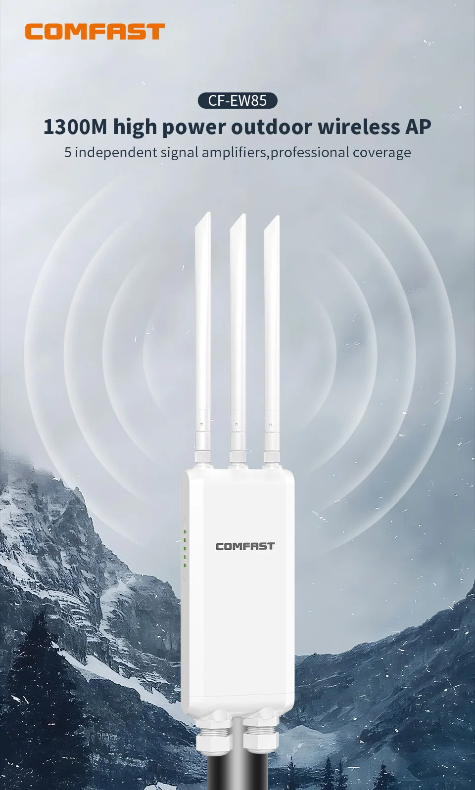 COMFAST AC1200 High Power Outdoor WiFi AP Dual Band 2.4G 5G Long Range Repeater IP66 Waterproof for Farm Rural Yard Roof