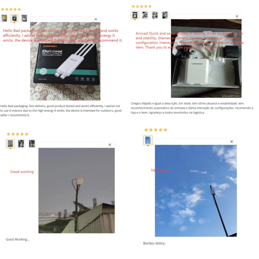 COMFAST AC1200 High Power Outdoor WiFi AP Dual Band 2.4G 5G Long Range Repeater IP66 Waterproof for Farm Rural Yard Roof