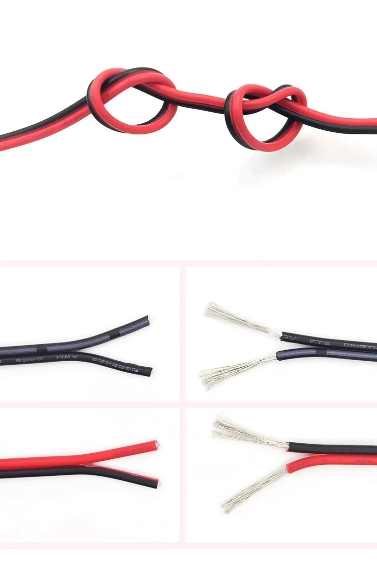1/5/10M Copper Wire 2pins 16 18 20 22 24 26 28 30 AWG Black Red White UL2468 Electric DIY Auto LED Lighting Extension Cord Cable
