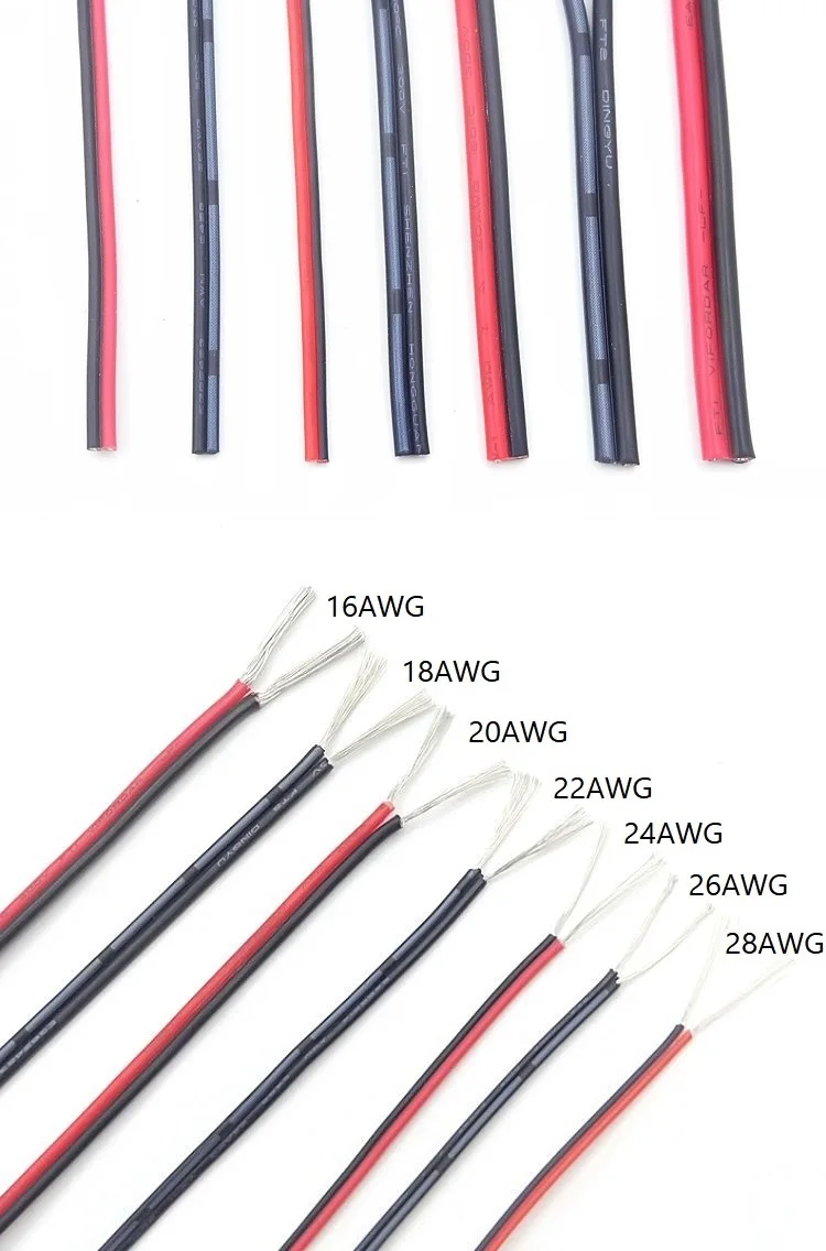 1/5/10M Copper Wire 2pins 16 18 20 22 24 26 28 30 AWG Black Red White UL2468 Electric DIY Auto LED Lighting Extension Cord Cable