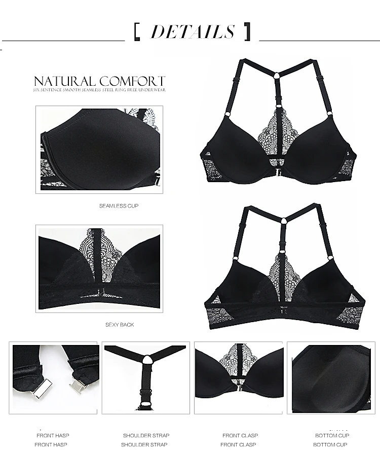 New Fashion Bralette Sexy Lingerie Seamless Push Up Bra Sets Front Closure Candy Color Underwear Women Small Size Brassiere