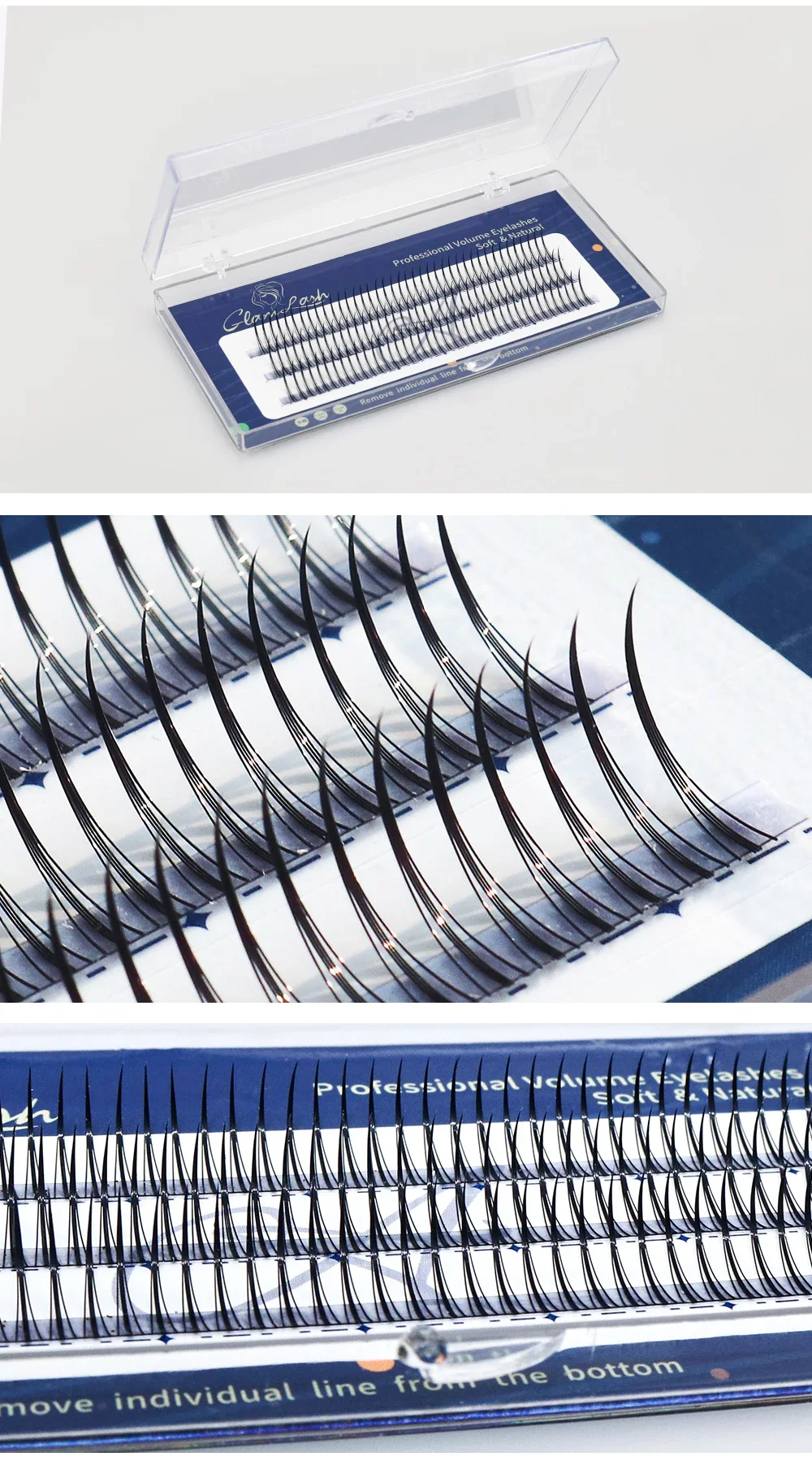 GLAMLASH A/M Natural Cluster Fishtail Type Dovetail Eyelash Extension Premade Volume False Grafted Thick Spikes Lash Soft Makeup