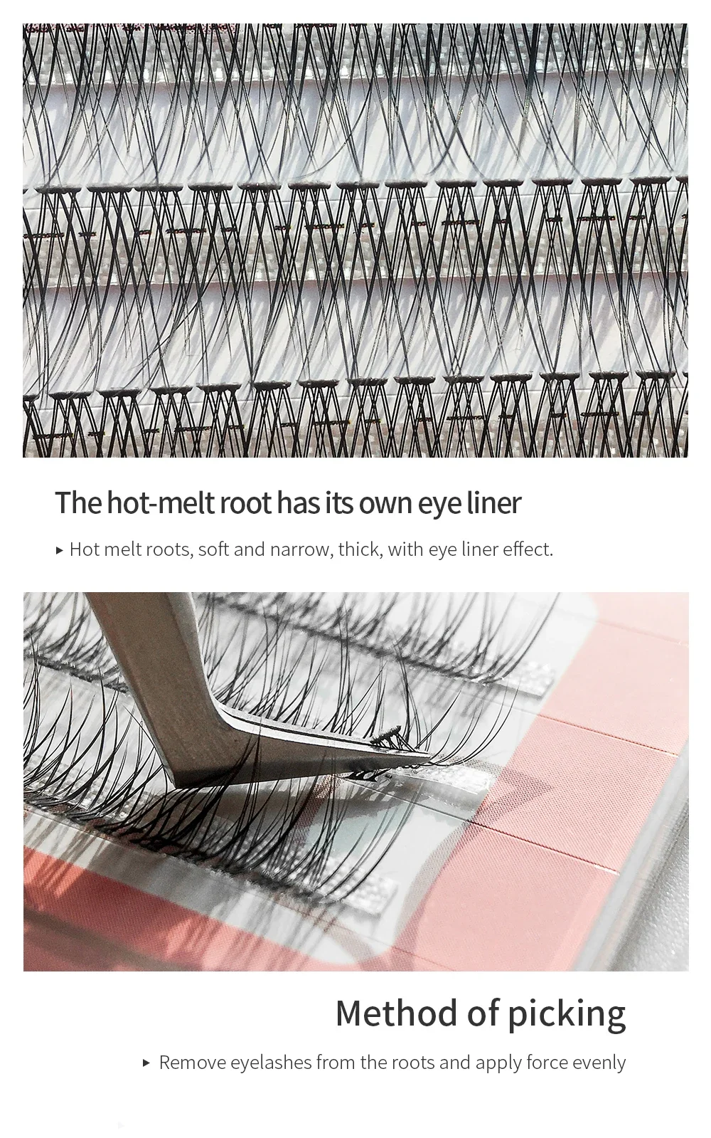 GLAMLASH A/M Natural Cluster Fishtail Type Dovetail Eyelash Extension Premade Volume False Grafted Thick Spikes Lash Soft Makeup