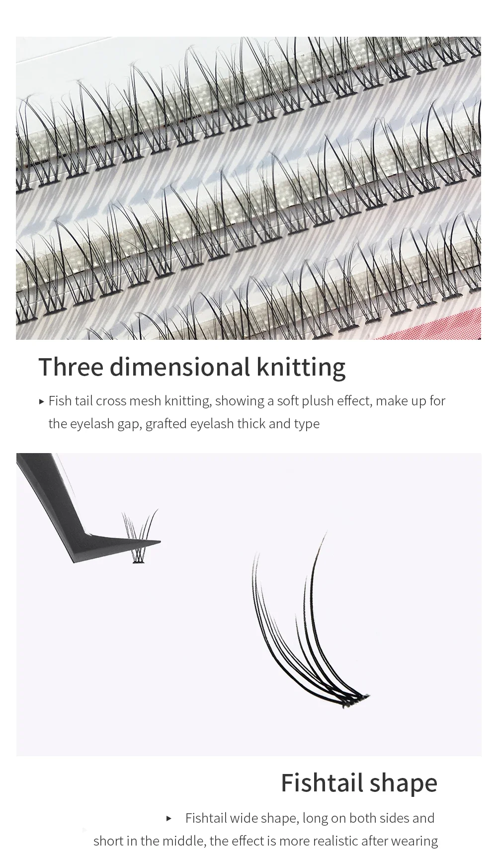 GLAMLASH A/M Natural Cluster Fishtail Type Dovetail Eyelash Extension Premade Volume False Grafted Thick Spikes Lash Soft Makeup