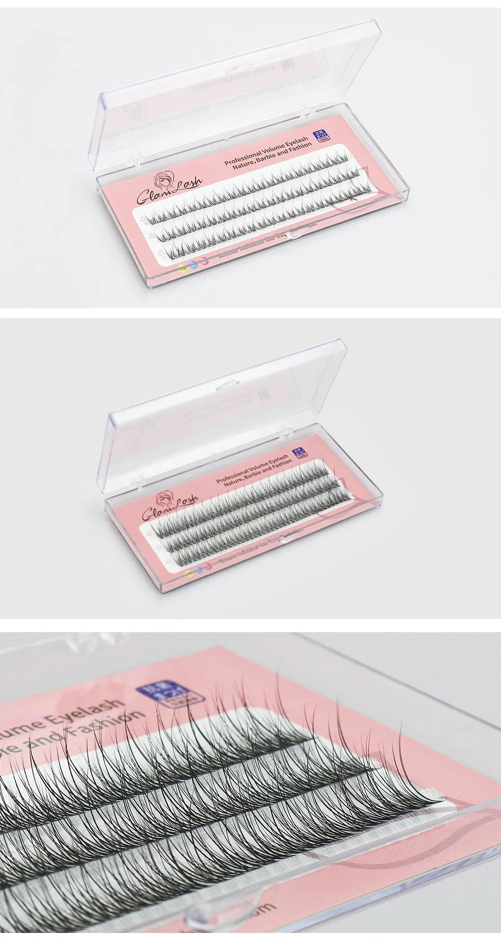 GLAMLASH A/M Natural Cluster Fishtail Type Dovetail Eyelash Extension Premade Volume False Grafted Thick Spikes Lash Soft Makeup