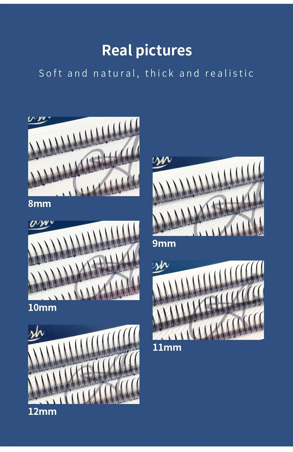 GLAMLASH A/M Natural Cluster Fishtail Type Dovetail Eyelash Extension Premade Volume False Grafted Thick Spikes Lash Soft Makeup