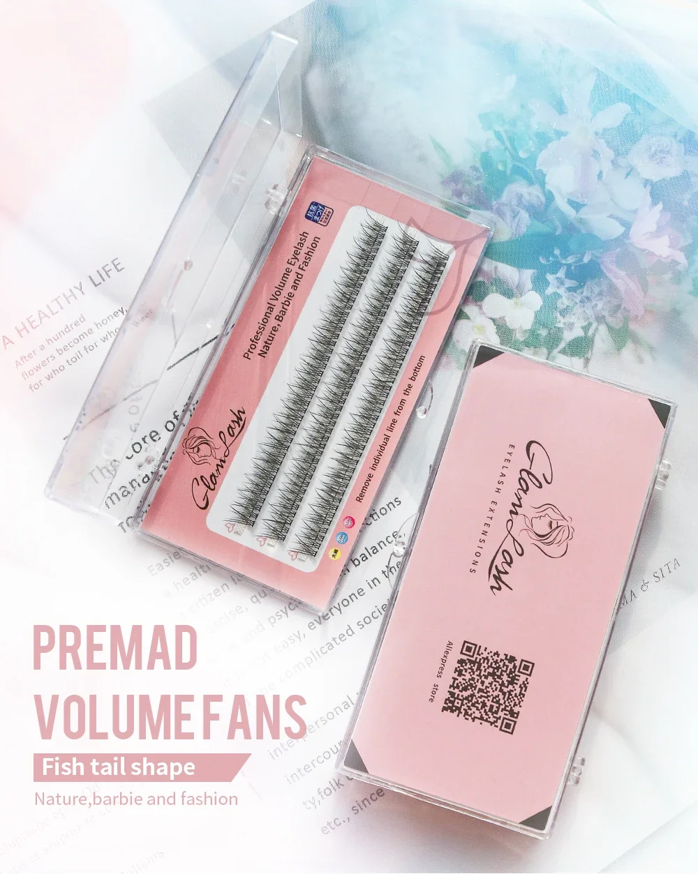 GLAMLASH A/M Natural Cluster Fishtail Type Dovetail Eyelash Extension Premade Volume False Grafted Thick Spikes Lash Soft Makeup