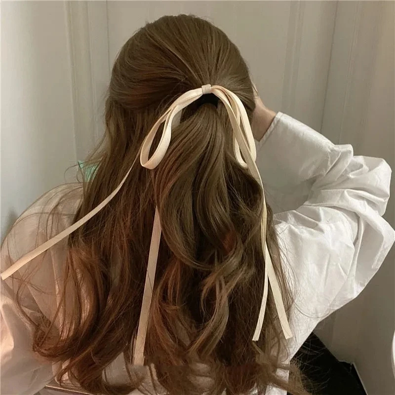 Lystrfac Vintage Black Velvet Bow Hair Ribbon Scrunchie for Women Girls Long Elastic Hair Tie Headwear Female Hair Accessories