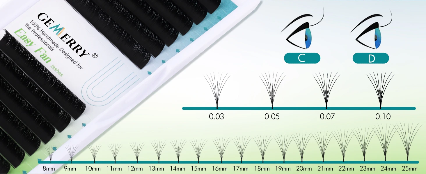 GEMERRY Easy Fan Lashes DIY Volume Faux Mink Mix Length Fast Bloom Russia Long Black Natural Eyelashes Extension Makeup Supplies