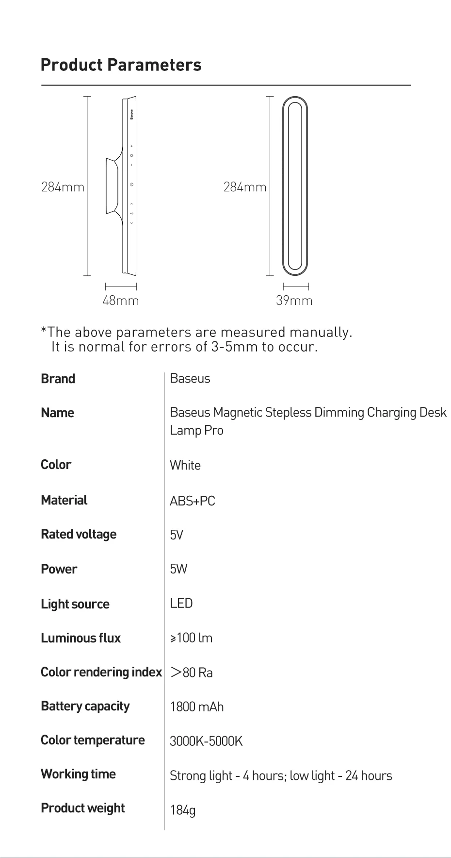 Baseus Desk Lamp Magnetic Hanging Light LED Table Lamp Rechargeable Stepless Dimming Cabinet Night Light Closet Wardrobe Lamp