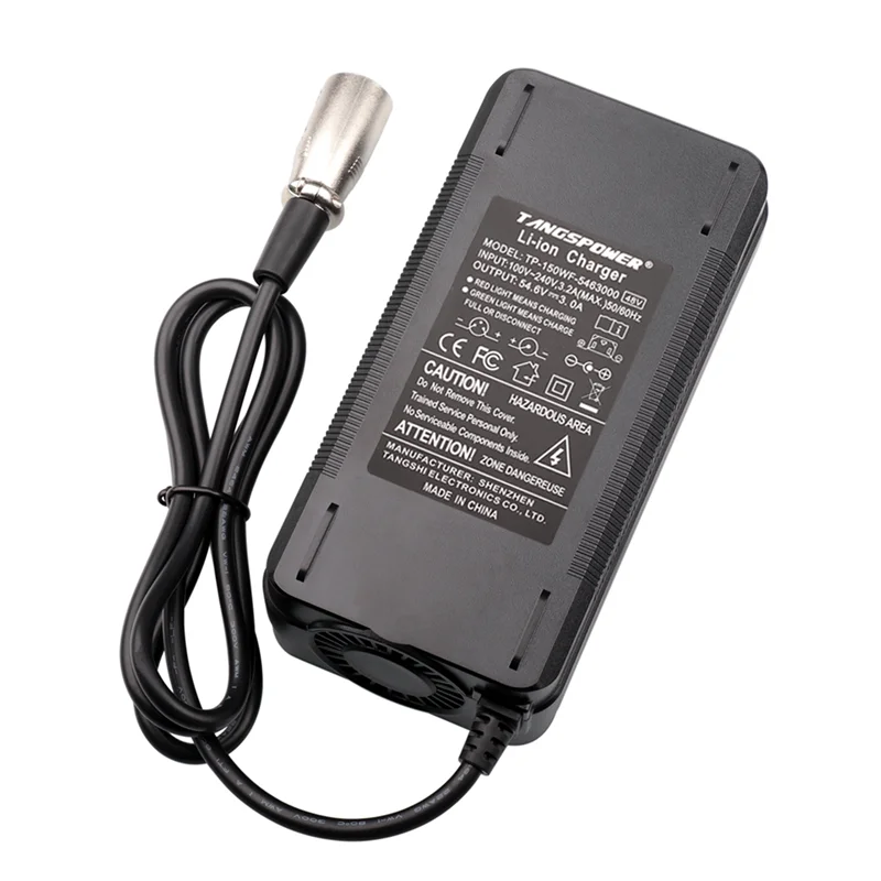 54.6V 3A Lithium Battery Charger For 48V Lithium Battery Pack XLR Plug 54.6V3A 150Watts Fast Charging Charger With Fan