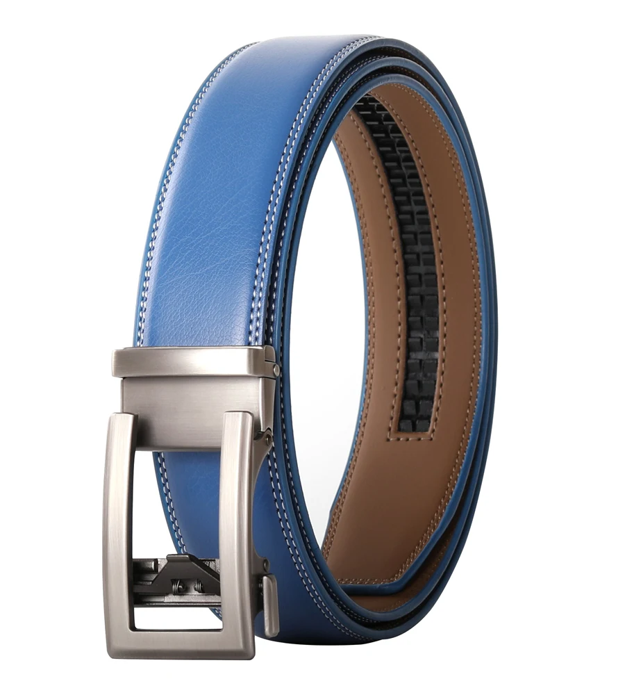 Cow Leather Men Belt 2026 New Automatic Genuine Leather Belts For Men Casual Brand Men's Belt Cowskin Strap Blue Brown B337