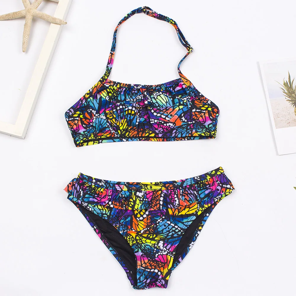 2026 Children's Swimwear Two Piece Butterfly Swimsuit For Girls Halter Summer Bikini Sets Kids Swimsuits Lovely Swimming Suit