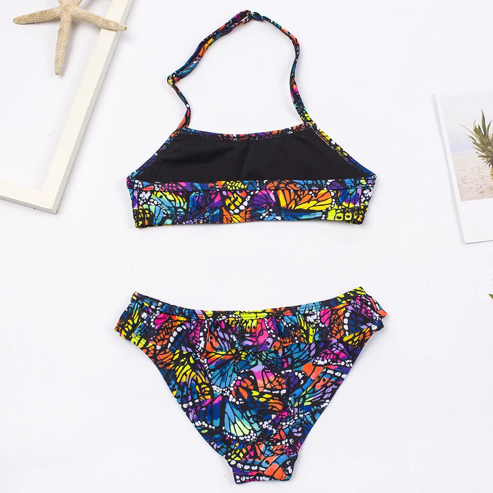 2026 Children's Swimwear Two Piece Butterfly Swimsuit For Girls Halter Summer Bikini Sets Kids Swimsuits Lovely Swimming Suit