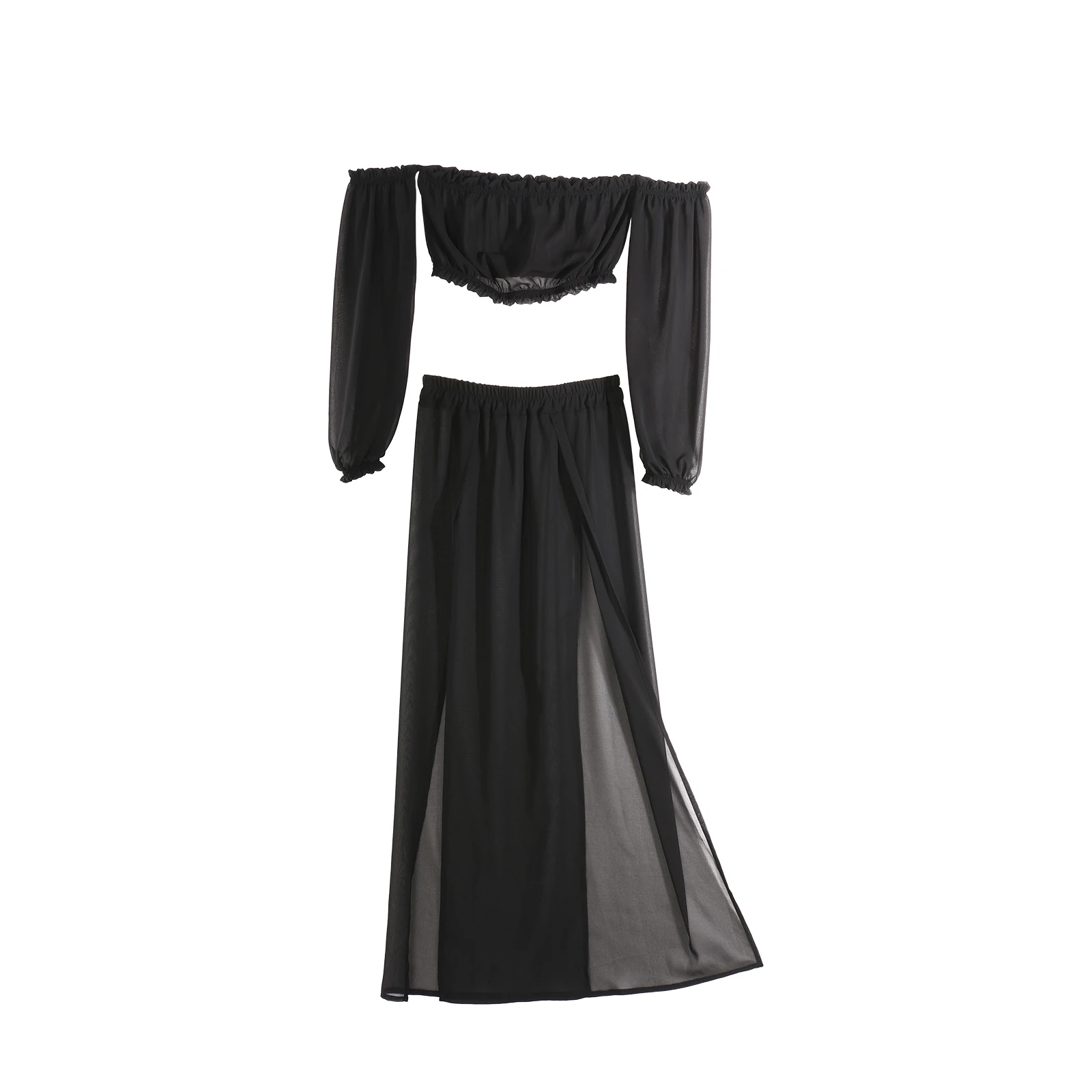 NEW Women Beach 2pcs Bikini Cover-Ups Swimsuit Off Shoulder Top+High Waist Dresss Sexy Ladies Swimming Cover Up Bathing Suit