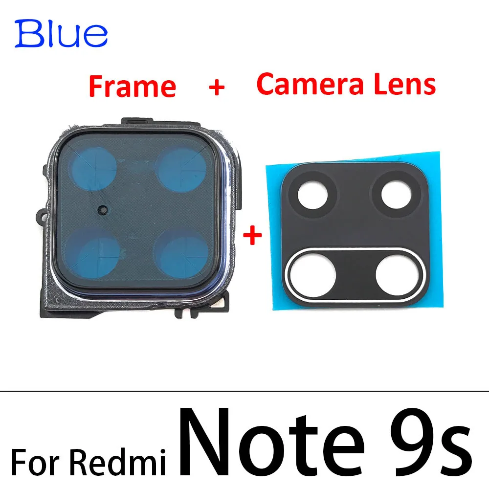 NEW Camera Rear Glass Lens Cover With Frame Holder For Xiaomi Redmi Note 9S 9 Pro With Sticker Replacement Spare Parts