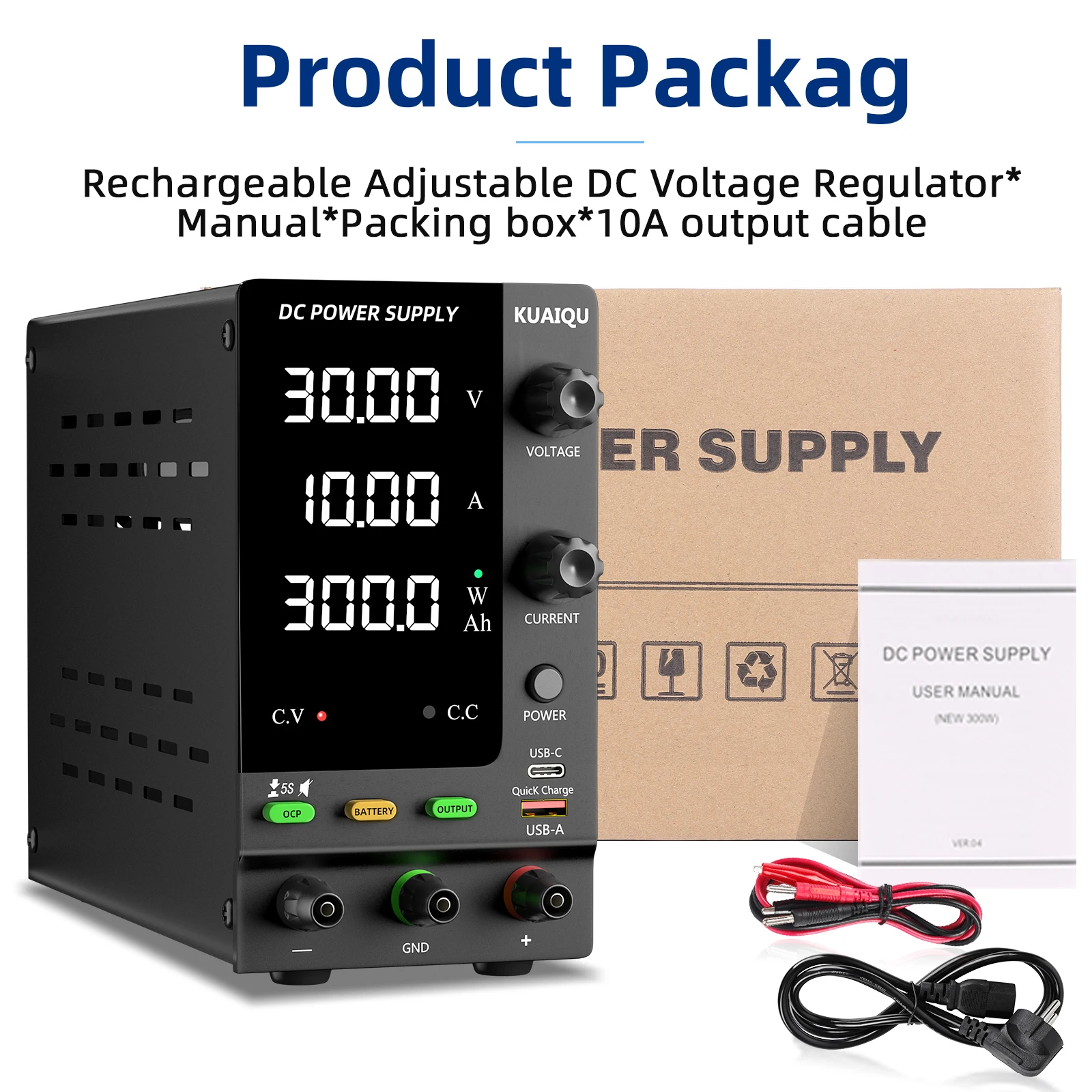 KUAIQU 30V 10A DC Power Supply Adjustable Digits Display Laboratory Power Supply Voltage Regulator 60V 5A 120V,32V 6A SPS-C3010