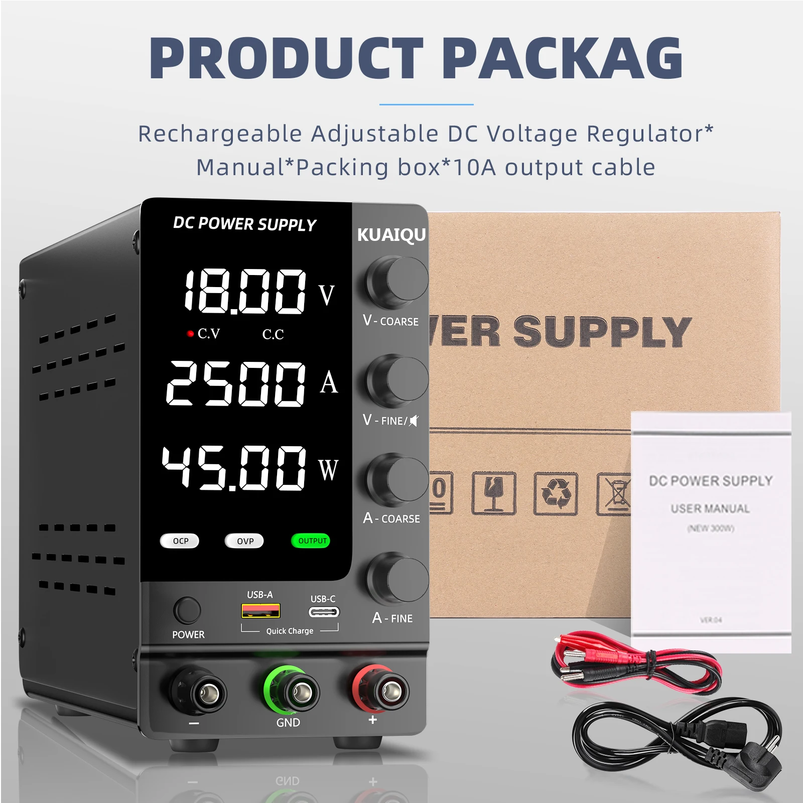 KUAIQU 30V 10A DC Power Supply Adjustable Digits Display Laboratory Power Supply Voltage Regulator 60V 5A 120V,32V 6A SPS-C3010