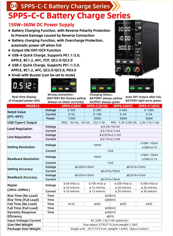 KUAIQU 30V 10A DC Power Supply Adjustable Digits Display Laboratory Power Supply Voltage Regulator 60V 5A 120V,32V 6A SPS-C3010
