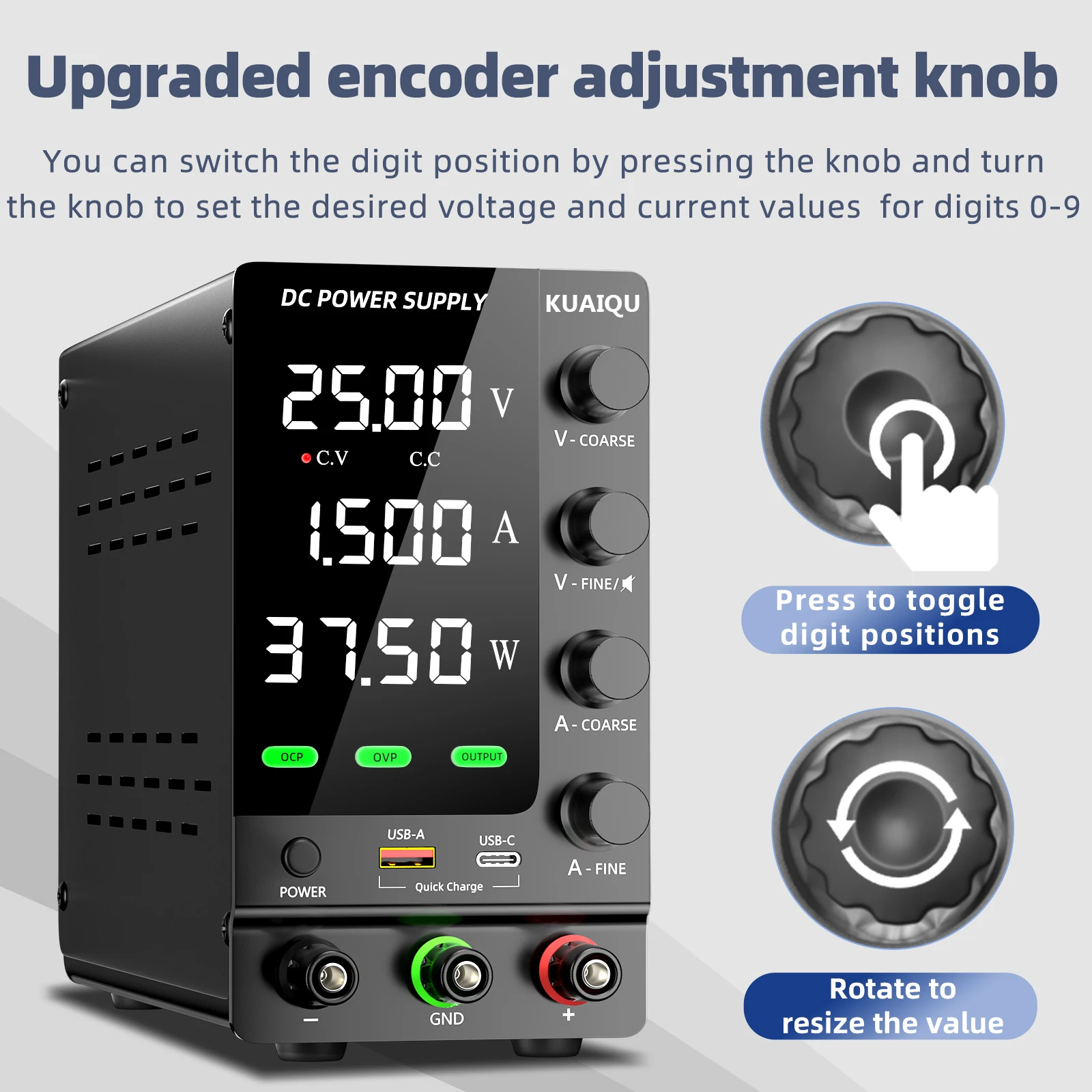 KUAIQU 30V 10A DC Power Supply Adjustable Digits Display Laboratory Power Supply Voltage Regulator 60V 5A 120V,32V 6A SPS-C3010