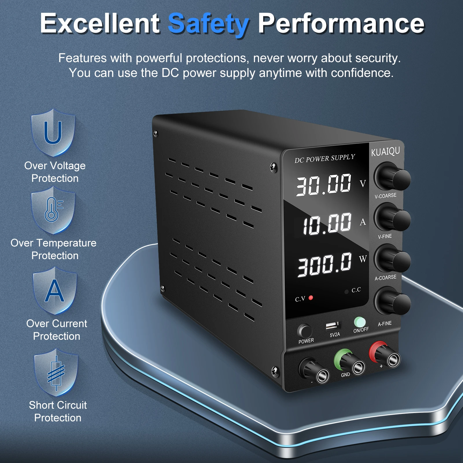 KUAIQU 30V 10A DC Power Supply Adjustable Digits Display Laboratory Power Supply Voltage Regulator 60V 5A 120V,32V 6A SPS-C3010