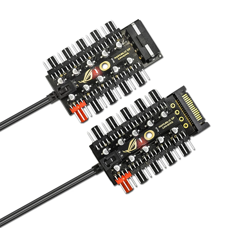 10 Port 4pin PWM Fan Hub Splitter Adpater w/ RPM Speed Controller Cable Power by IDE Molex 4 pin or SATA,Fan Spliter 4-pin 3pin