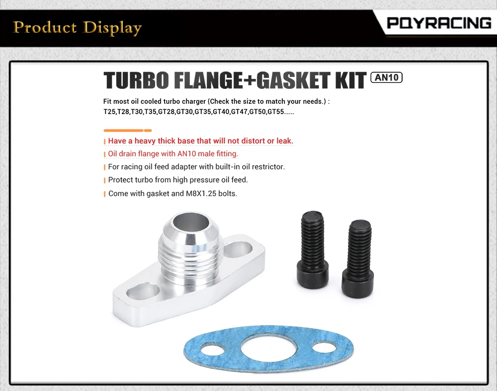 PQY - Turbo Oil Return/Drain Flange Adapter AN10 FOR TURBO GT28 GT30 GT35 T25 PQY-OFG34