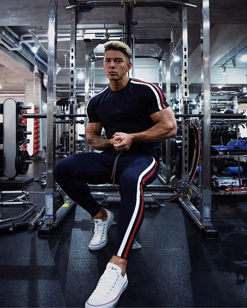Joggers Men Striped Sweatpants Casual Long Pants Men Fitness Running Workout Track Trousers