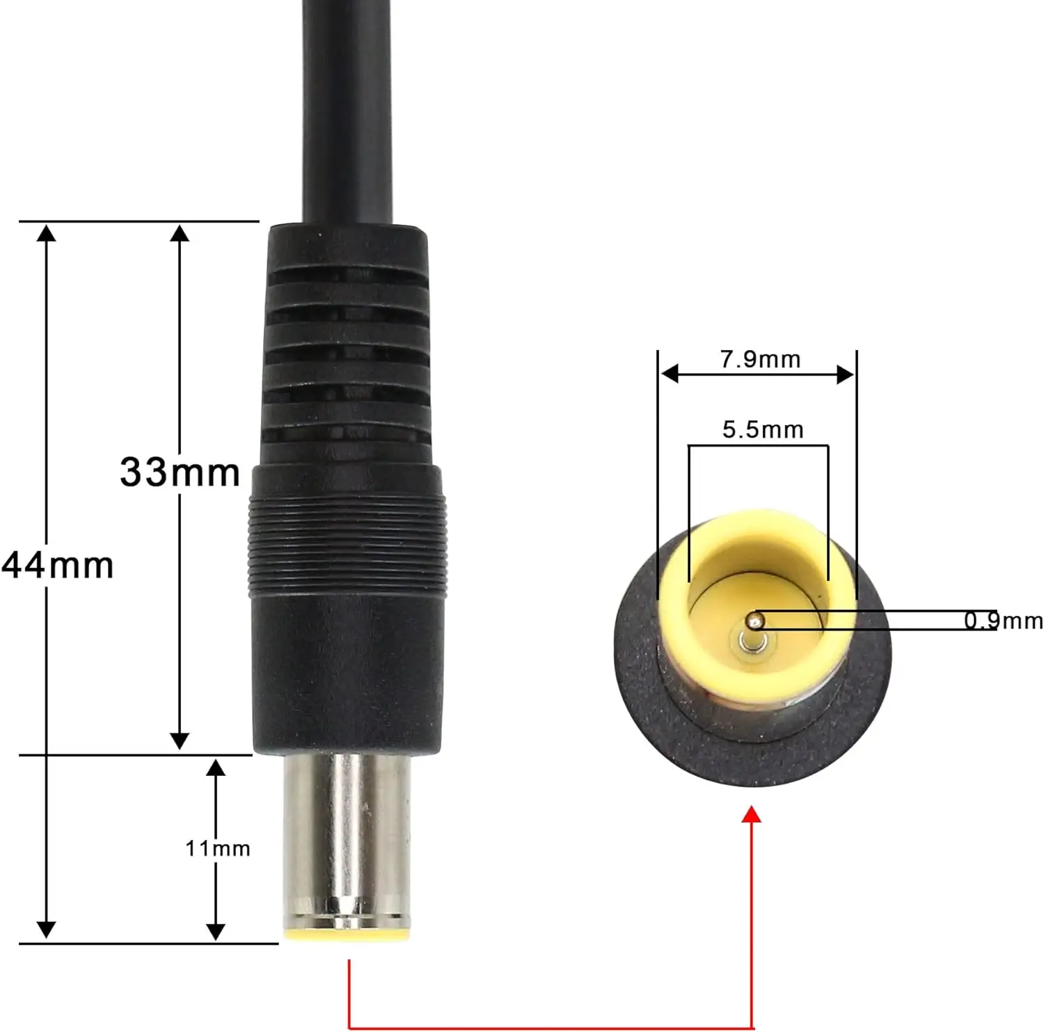 1pc DC Tip 7.9mm X 5.5mm 8mm Male Plug Connector Cable Cord For IBM Replacement 30cm/1ft 16AWG