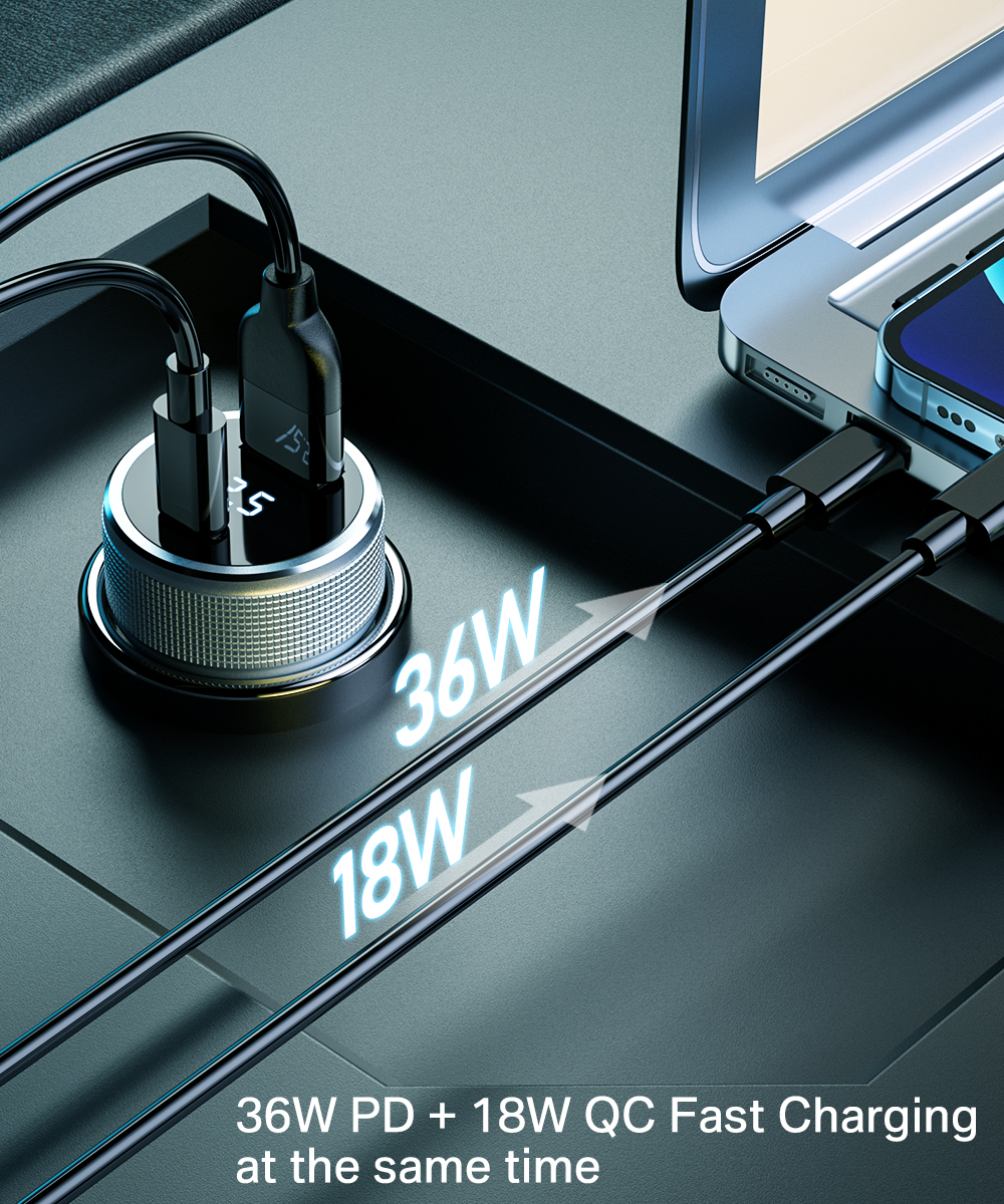 54W Quick Charge 3.0 USB Car Charger Adapter For iPhone 13 X Xiaomi SCP Type C PD Fast Charging USB C Charger Car Phone Charger