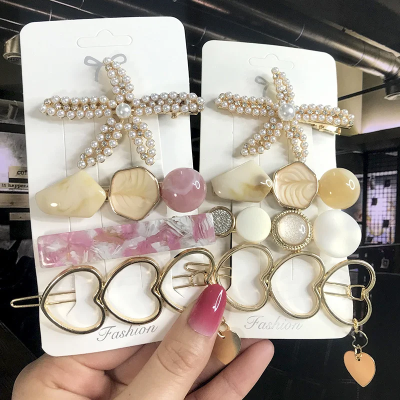 New Fashion 3/4pcs Set Pearl Hair Clip For Women Korean Hairpin Geometric Crystal Hair Barrettes Girl Hair Accessories Hairgrip