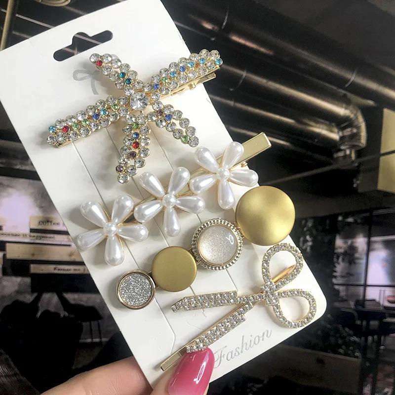 New Fashion 3/4pcs Set Pearl Hair Clip For Women Korean Hairpin Geometric Crystal Hair Barrettes Girl Hair Accessories Hairgrip