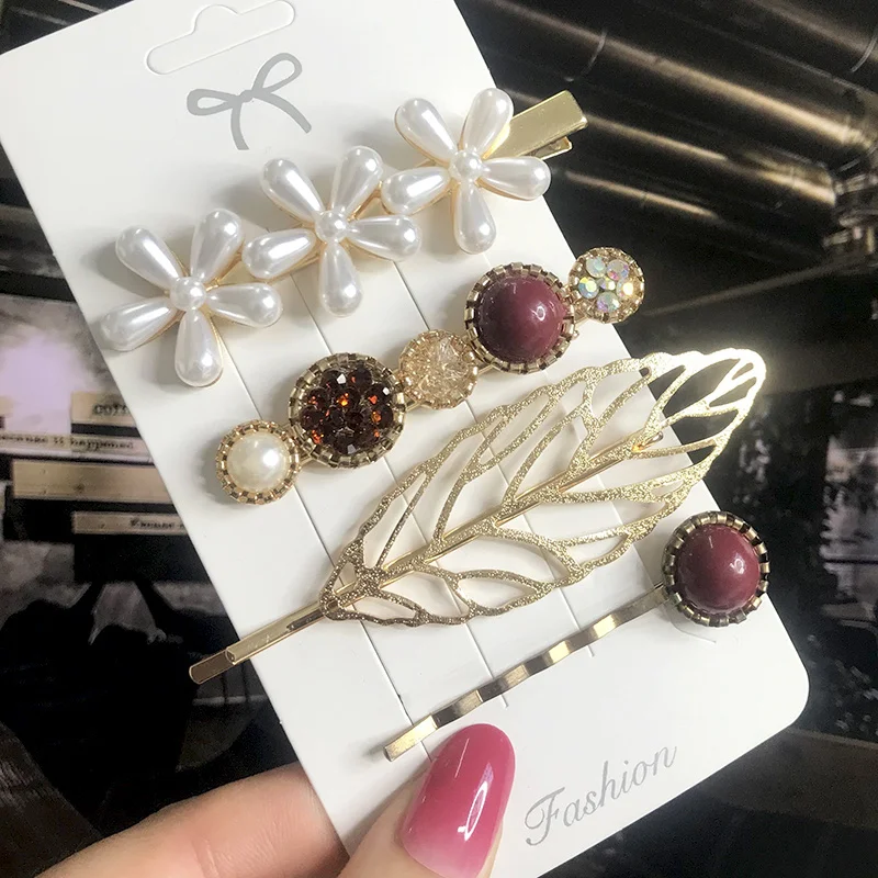 New Fashion 3/4pcs Set Pearl Hair Clip For Women Korean Hairpin Geometric Crystal Hair Barrettes Girl Hair Accessories Hairgrip