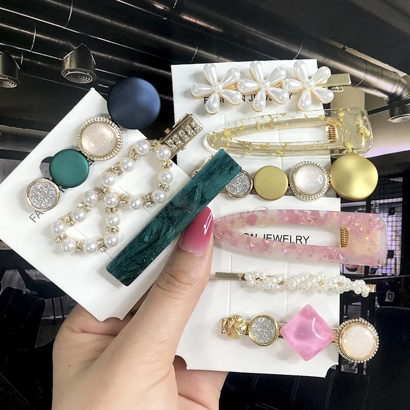 New Fashion 3/4pcs Set Pearl Hair Clip For Women Korean Hairpin Geometric Crystal Hair Barrettes Girl Hair Accessories Hairgrip