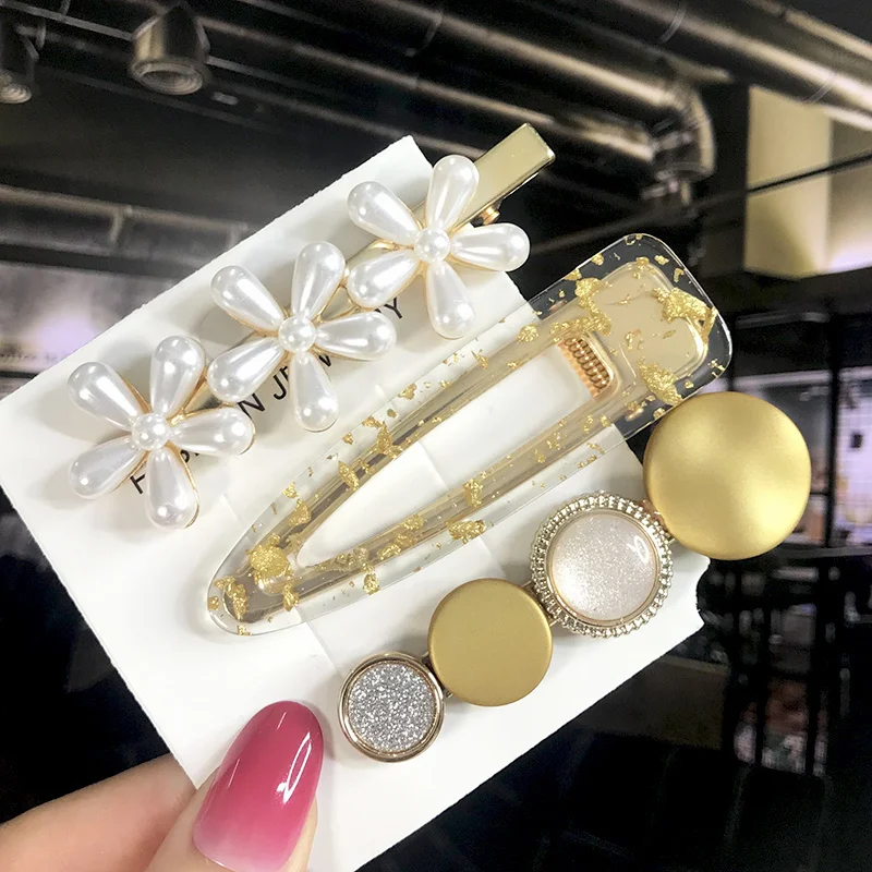 New Fashion 3/4pcs Set Pearl Hair Clip For Women Korean Hairpin Geometric Crystal Hair Barrettes Girl Hair Accessories Hairgrip