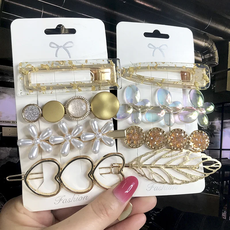 New Fashion 3/4pcs Set Pearl Hair Clip For Women Korean Hairpin Geometric Crystal Hair Barrettes Girl Hair Accessories Hairgrip