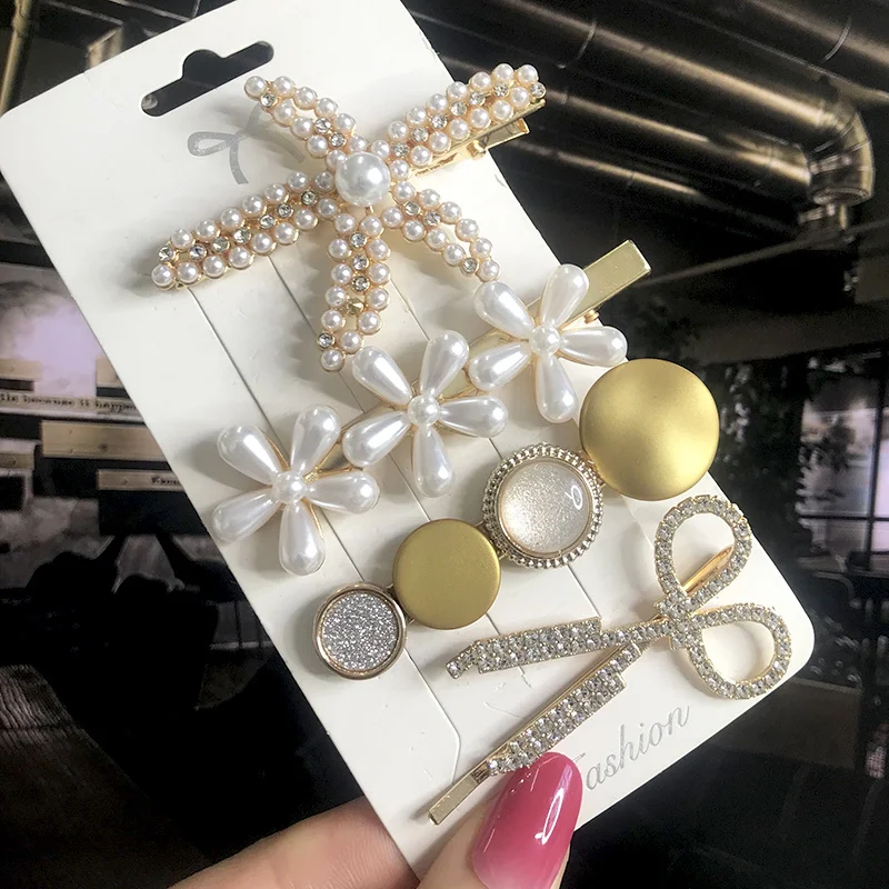 New Fashion 3/4pcs Set Pearl Hair Clip For Women Korean Hairpin Geometric Crystal Hair Barrettes Girl Hair Accessories Hairgrip