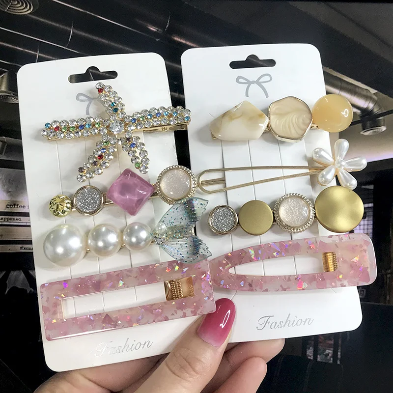 New Fashion 3/4pcs Set Pearl Hair Clip For Women Korean Hairpin Geometric Crystal Hair Barrettes Girl Hair Accessories Hairgrip