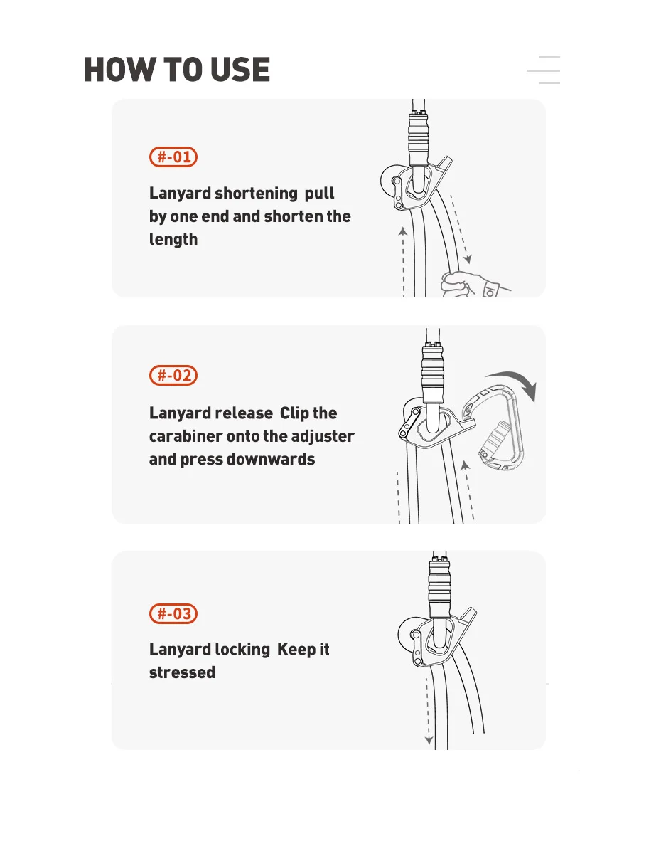 XINDA High Quality Adjust Cowstail Positioning Lanyard Adjuster For Ascending Descending Rock Climbing SRT Caving
