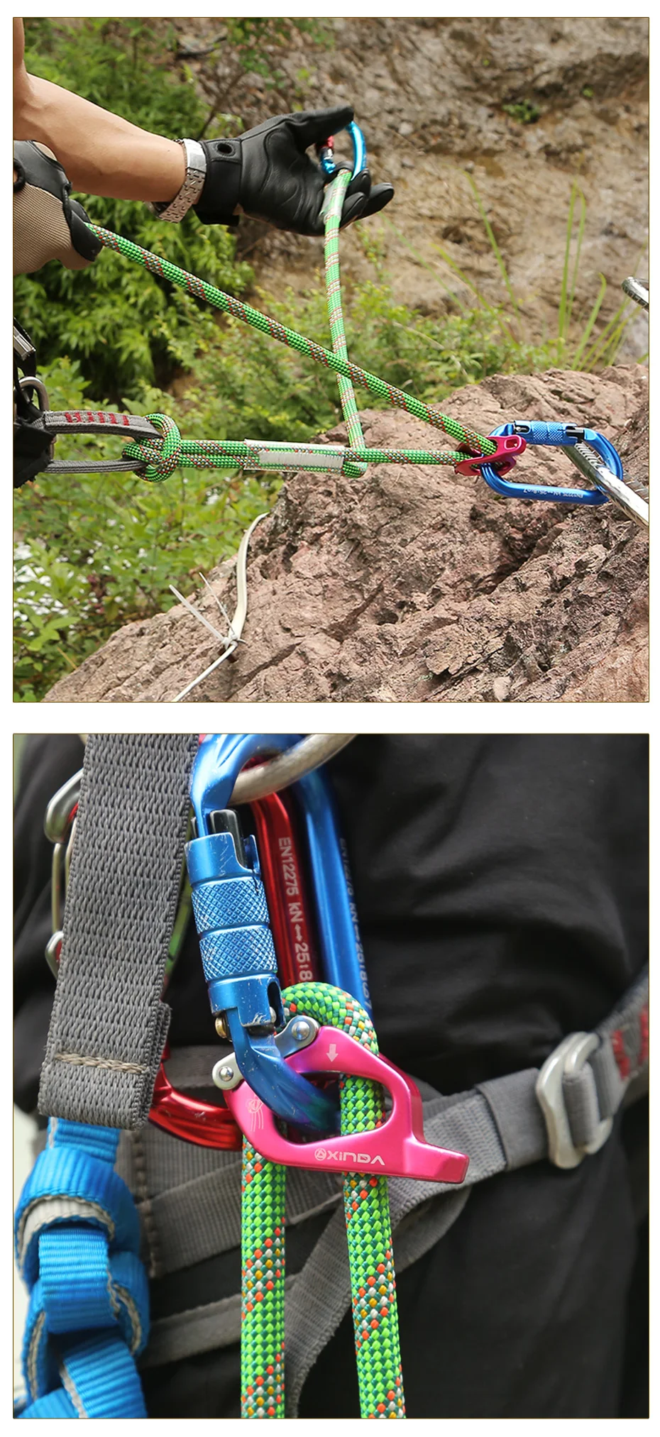 XINDA High Quality Adjust Cowstail Positioning Lanyard Adjuster For Ascending Descending Rock Climbing SRT Caving
