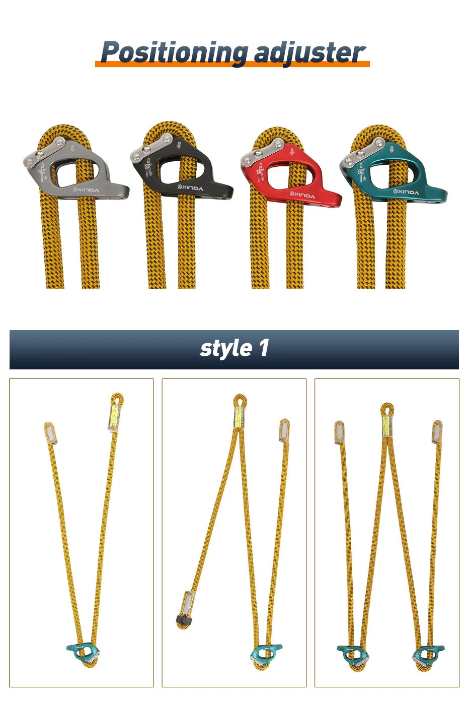 XINDA High Quality Adjust Cowstail Positioning Lanyard Adjuster For Ascending Descending Rock Climbing SRT Caving