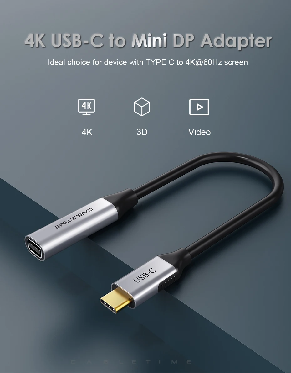 CABLETIME USB C to Mini DisplayPort Adapter 4K 60Hz for MacBook Huawei Samsung S20 Mini DP Converter Laptop Display Adapter