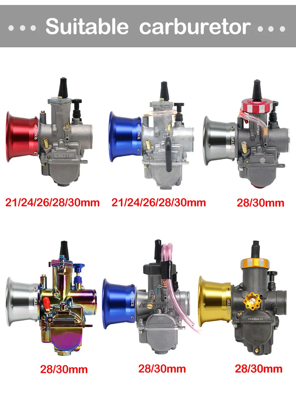 ZSDTRP Universal 50mm Mushroom Head Motorcycle Carburetor Air Filter With Mesh Cleaner Intake Pipe Modified Scooter