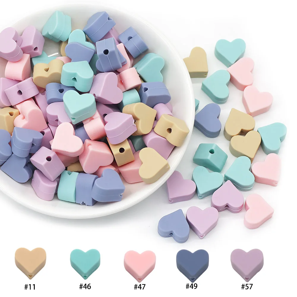 Cute-Idea 10PCs Heart Teether Pacifier Pendants Accessories Chain BPA Free Chewable Teething Soft Baby Product Food Grade